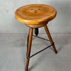 Vintage Industriële Verstelbare Kruk – Beuk thumbnail 4