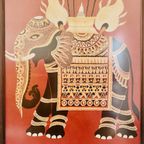 Olifant Sri Lanka Geborduurde Doek Vintage Schilderij Xl thumbnail 4