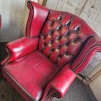 Chesterfield King Fauteuil – Oorfauteuil Antiek Rood thumbnail 5