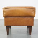 Grote Cognac Kleurige Rundleren Hocker In Engelse Stijl thumbnail 4