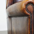 Comfortabele Vintage Engelse Stijl Schapenleren Oorfauteuil Met Een Zeer Mooie Kleurstelling thumbnail 13