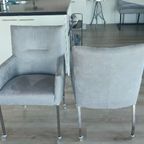 Twee Eetkamer Stoelen Grijs Micro Leder Met Skeet Draai Wieltjes . thumbnail 4