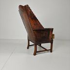 Antieke Leren Armstoel, Engeland Circa 1800 thumbnail 6
