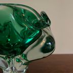 Zware Asbak Van Groen Glas, Handgeblazen Jaren 60, Stermotief Gedraaid Glas Handgemaakt | Kerst thumbnail 4