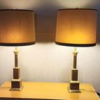 Set Van 2 Grote Vintage Klasiek Messing Tafellampen thumbnail 2