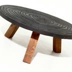 French Artisan Solid Oak Round Tripod Coffee Table 1960S thumbnail 5