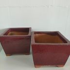 Set Vintage Bloempotten Keramiek Bordeauxrood thumbnail 9