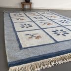 Vintage Wollen Zweedse Röllakan Blauw Met Bloemen thumbnail 7