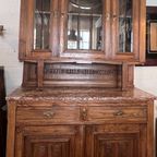 2Delig Antiek Eiken Buffetkast Met Facet Geslepen Glas En Marmer Blad, 213 Cm Hoog thumbnail 5