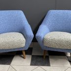 Set Of Two Blue And White Wool Chairs 1960S thumbnail 15