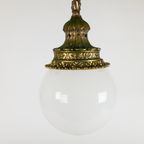 Vintage - Hollywood Regency Stijl - Hanglamp - Bollamp - Verguld - Art Deco - Opaalglas - 1970'S thumbnail 5