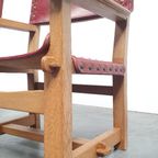 Brutalist Vintage Massief Eiken Stoel Arts & Crafts Leer thumbnail 14