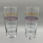 Vintage Kristallen Flutes Champagne Glazen Gekleurde Streep 2 Stuks thumbnail 3