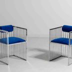Mid-Cdentury Modern Chromen Eetkamerstoelen Met Royaal Blauwe Fluweel, Italië 1970S thumbnail 5