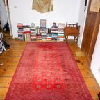 Vintage Red Afghan Art Deco Wool Rug thumbnail 5