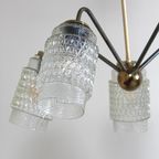 Vintage Plafondlamp, Kroonluchter - Jaren '60, Messing, Glas thumbnail 6