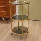 Vintage Barcart Serveerwagen Trolley Bijzettafel Messing thumbnail 14