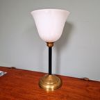 Art Deco Lamp In Messing En Witte Opaline, 1920-30 thumbnail 12