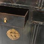 Antieke Vintage Chinees Kast, Zwart Gelakt thumbnail 18