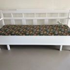 Vintage Zweedse Klepbank, Keukenbank Wit Met Bekleding thumbnail 7