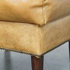 Comfortabele, Charmante, Licht Gekleurde Vintage Engelse Stijl Rundleren Oorfauteuil + Hocker thumbnail 20