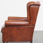 In Goede Staat Verkerende Luxe Oorfauteuil In Engelse Stijl Gemaakt Van Rundleer thumbnail 8