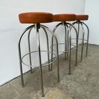 Vintage Stalen Barkruk - Skai Zitting, Rond, 3 Stuks, Oranje thumbnail 6