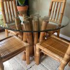 Vintage Boho Bamboe Eetkamerset - Eettafel Met 4 Stoelen thumbnail 4