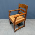 Set Van Twee Hollandse Eikenhouten Armstoelen Met Biezen Zitting thumbnail 6