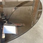 Vintage Ronde Salontafel, Rookglazen Blad En Chromen Frame, Space Age, 1970'S thumbnail 6