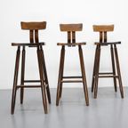 Set Van 3 Vintage Barkrukken Met Rugleuning Eiken thumbnail 9