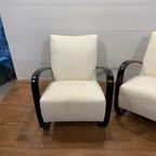 Set Of Unique Vintage H-269 Chairs By J. Halabala, Refurbished In White Boucle thumbnail 15