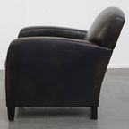Stijlvolle En Tijdloze Zwart/ Grijze Schapenleren Design Fauteuil/ Armchair Met Comfortabele Zit thumbnail 5