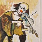 Jaren 70 Olieverf Op Doek Clown Gesigneerd thumbnail 2