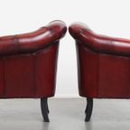 Unieke Set Van 4 Mooie Engelse Rundleren Chesterfield Clubfauteuils In Een Gevlamde Rode Kleur thumbnail 4