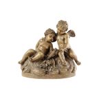 Groot Antiek Beeld Sculptuur Terracotta Cherubijnen Putti Terre Cuite Frankrijk 1900 thumbnail 3