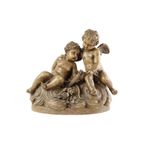 Groot Antiek Beeld Sculptuur Terracotta Cherubijnen Putti Terre Cuite Frankrijk 1900 thumbnail 5