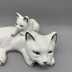 Liggende Poes Met Kitten Porselein 50's thumbnail 7