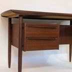 Iconisch Mid-century Teak Bureau – Tijseling Voor Hulmefa – Jaren ’50 – Cowhorn / Design Bureau / Retro Meubel thumbnail 9