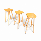 3 X Blond Oak Stools 1970s Height 65 Cm thumbnail 2