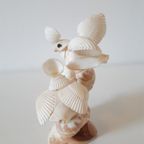 * 60's Schelpen Kunst Witte Duiven Beeldje thumbnail 6