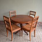 Prachtige Ronde Antieke Mahonie Eettafel Met 4 Stoelen, Inclusief Bezorgen. thumbnail 2