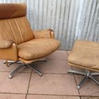 Mid-Century Vintage Cognac Leren Lounge Draai Fauteuil Met Voetenbank, Jaren 70 thumbnail 15