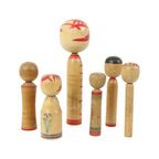 Lot Van 6 Kokeshi Poppen Handgeschilderd Hout Japan Showa thumbnail 7