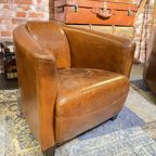 Showroommodel 2X Stoere Industriële Chesterfield Fauteuils In Vintage Cognac Leder thumbnail 3