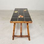 Rotan En Bamboe Salontafel Met Tegels, Tegeltafel, Jaren 50 thumbnail 21
