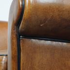 Grote, Stoere En Comfortabele Vintage Cognac-Kleurige Schapenleren Fauteuil/Armchair thumbnail 13