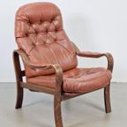 Vintage Møbler Sweden Fauteuil Bruin Leer Gecapitonneerd ‘60 thumbnail 3