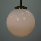 Charmante Vintage Glazen Bol Hang/ Plafondlamp Van Melkglas In Art Deco Stijl thumbnail 8