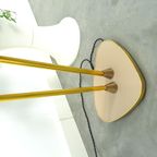 Jaren 50 Vloerlamp Met Roze En Groene Kap En Goudkleurige Poten thumbnail 2